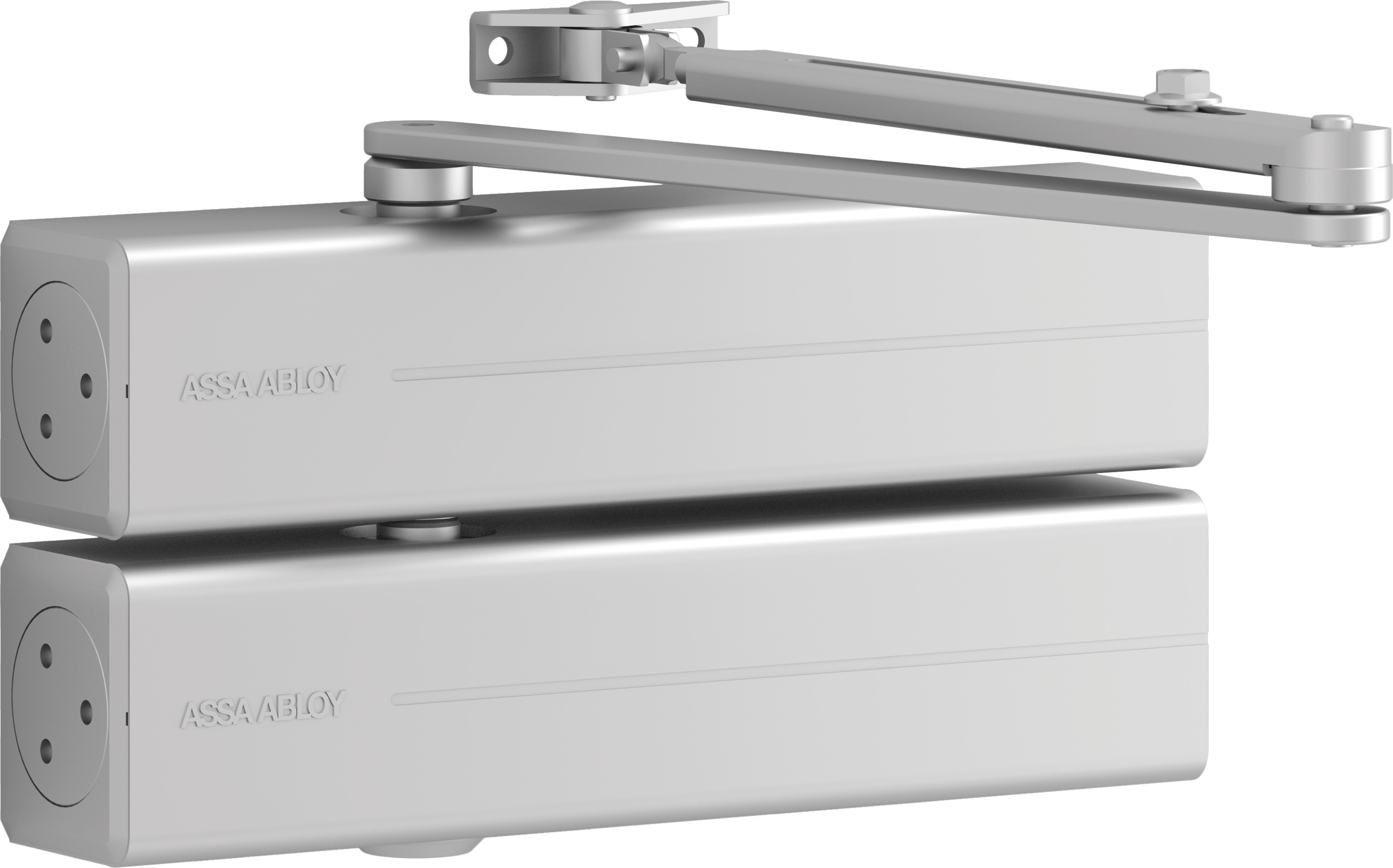 Rack and pinion door closer with link arm L190 for single action doors